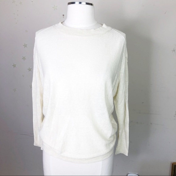 INHABIT cream linen crew neck light weight sweater - Picture 2 of 15